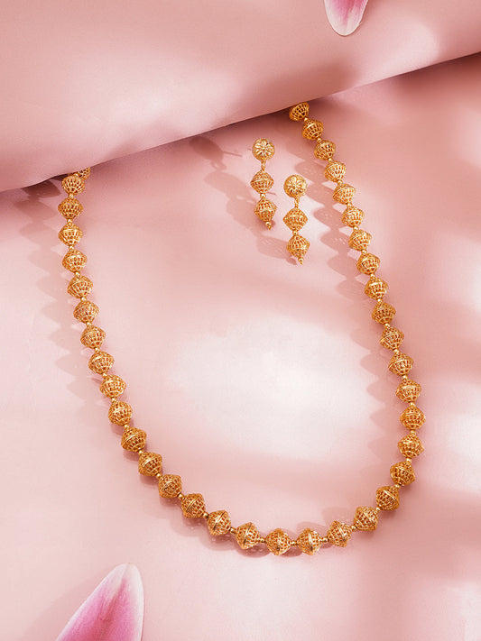 Gold Beaded Traditional Necklace Set フリーサイズ