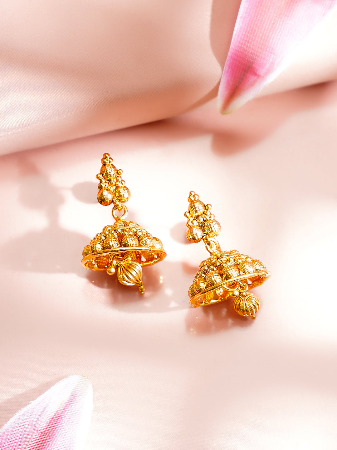 【Rubans】 Gold Plated Traditional Drop Bead Necklace Set with Jhumkas|ゴールドメッキ トラディショナル ドロップビーズ ネックレスセット(ジュムカ付き)