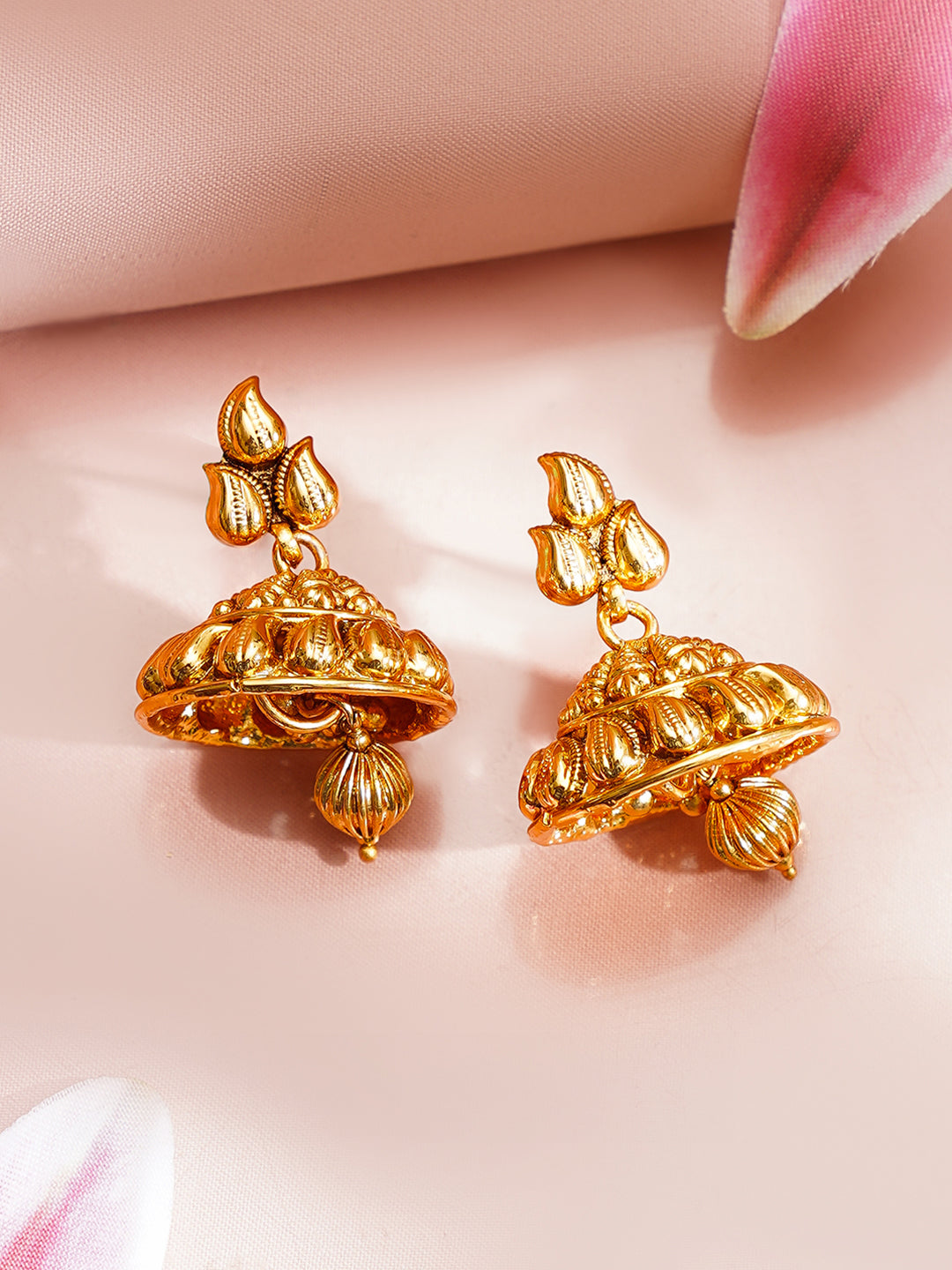 【Rubans】 Gold Plated Traditional Fringe Necklace Set with Jhumkas|ゴールドメッキ トラディショナル フリンジ ネックレスセット(ジュムカ付き)