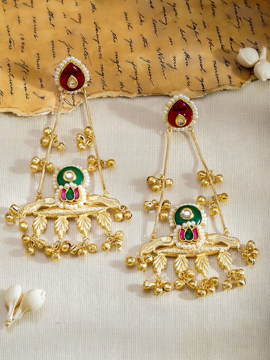 Pink & Green Kashmiri Dangle Earrings フリーサイズ