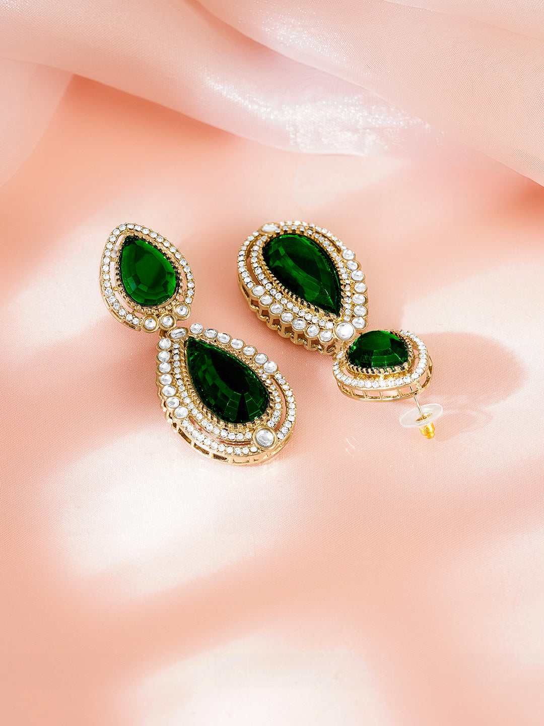 Emerald Zirconia Double Drop Earrings フリーサイズ