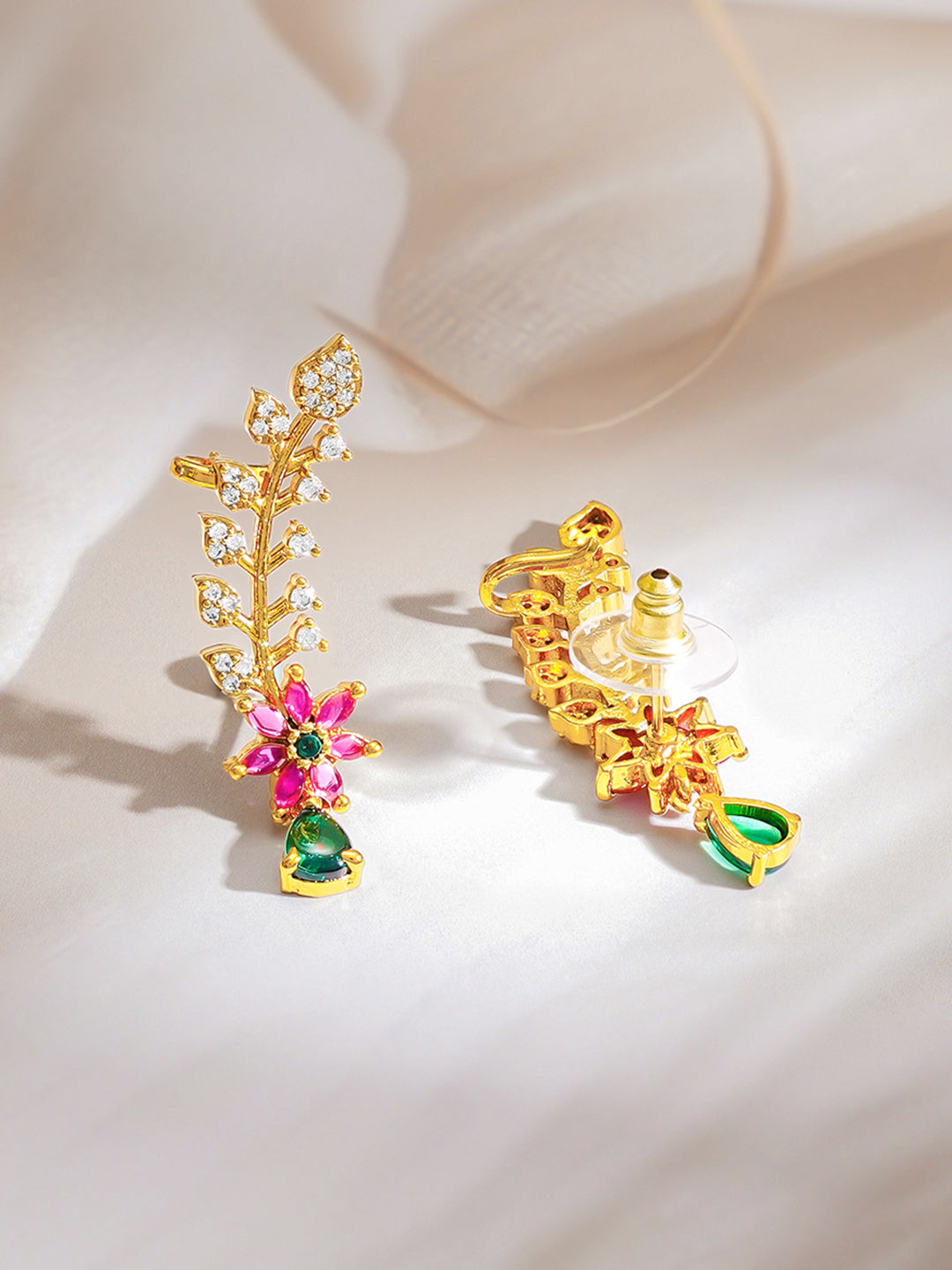 【Rubans】 Gold Plated Floral American Diamond Zirconia Multicolor Ear Cuffs|ゴールドメッキ フローラル アメリカンダイヤモンド マルチカラー イヤーカフ