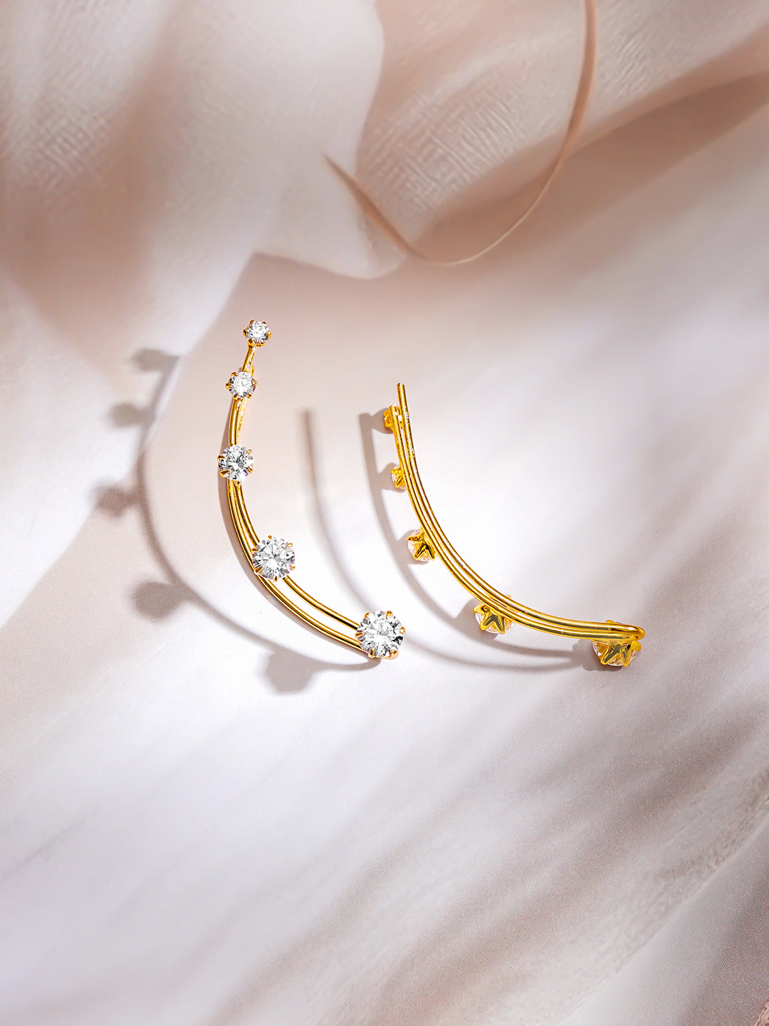 【Rubans】 Gold Plated American Diamond Zirconia Ear Cuffs|ゴールドメッキ アメリカンダイヤモンド ジルコニア イヤカフ(ロング)