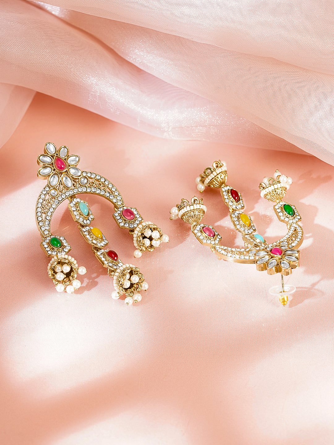 Multicolor Kundan Zirconia Chandelier Earrings フリーサイズ