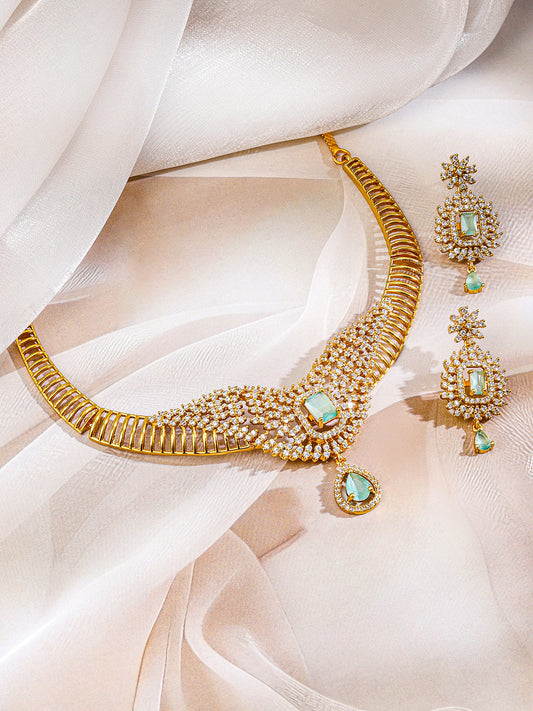 American Diamond Zirconia Green Necklace Set フリーサイズ