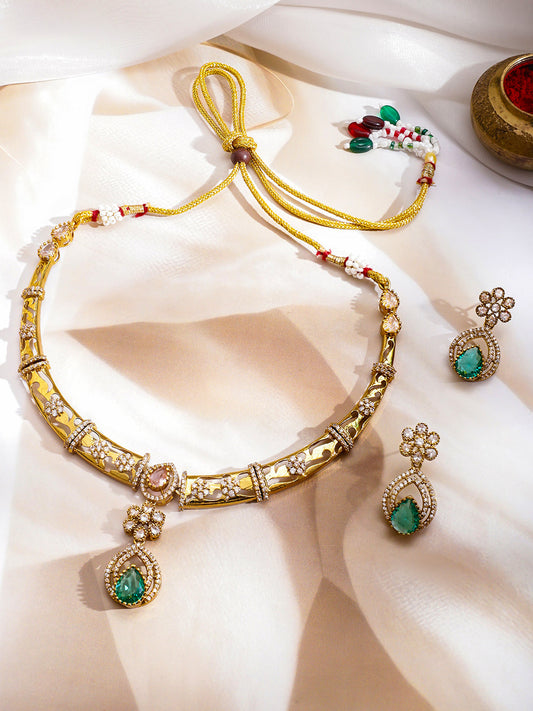 Emerald Rhythm Golden Necklace Set フリーサイズ