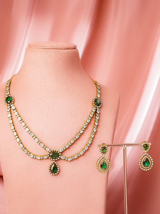 Royal Emerald Zirconia Layer Necklace Set フリーサイズ