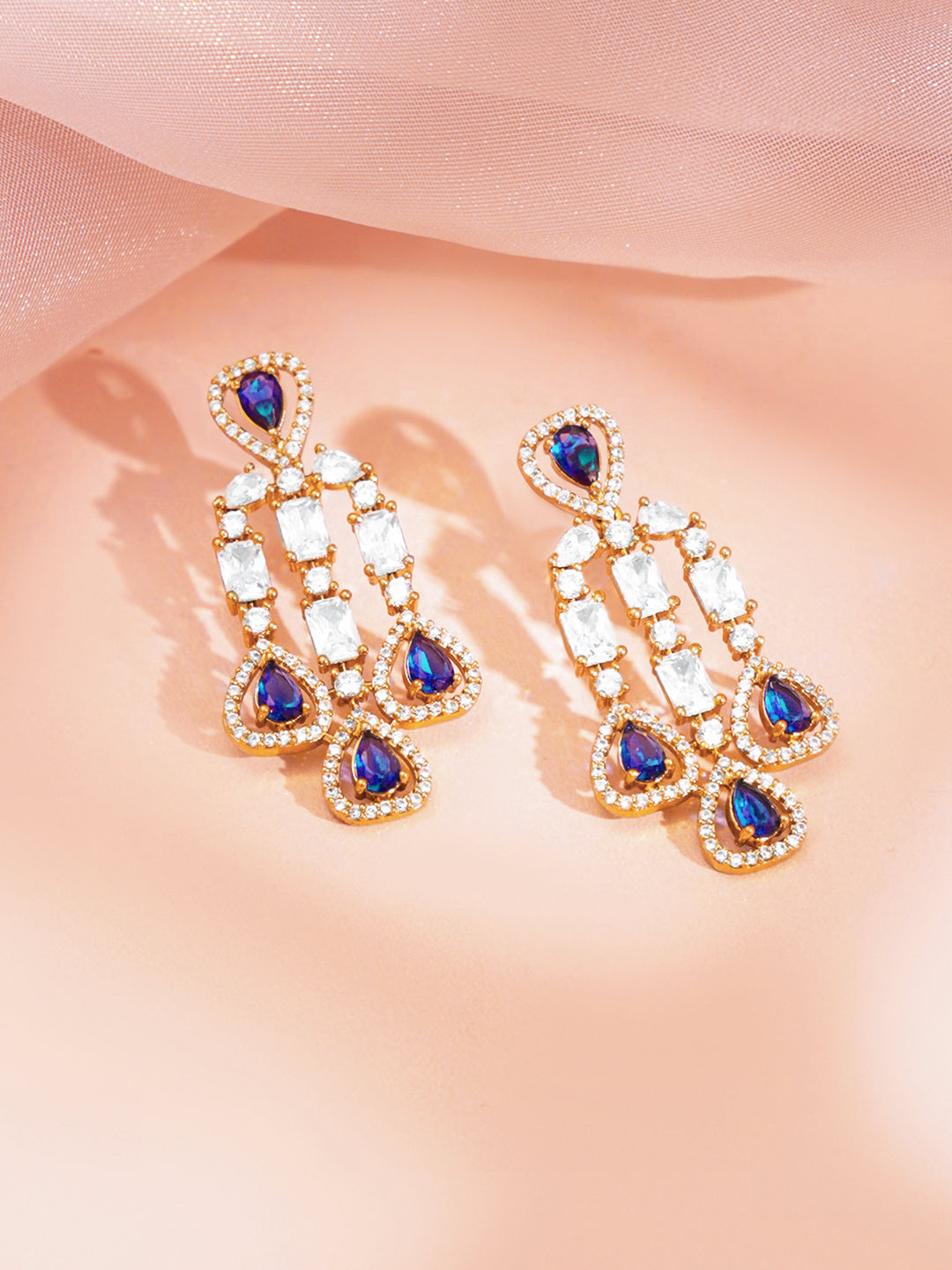 【Rubans】 Gold Plated Blue Sapphire Cubic Zirconia Statement Necklace Set|ゴールドメッキ ブルーサファイアカラー キュービックジルコニア ステートメント ネックレスセット