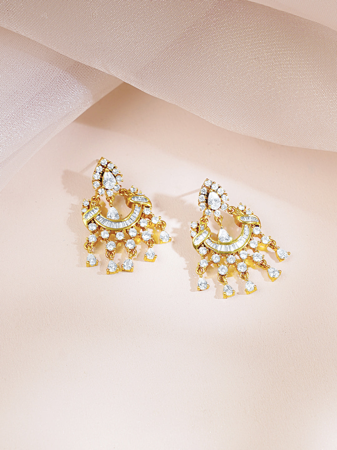 【Rubans】 Gold-Plated Cubic Zirconia Designer Choker Necklace & Earrings Set|ゴールドメッキ キュービックジルコニア デザイナー チョーカーネックレス&イヤリングセット
