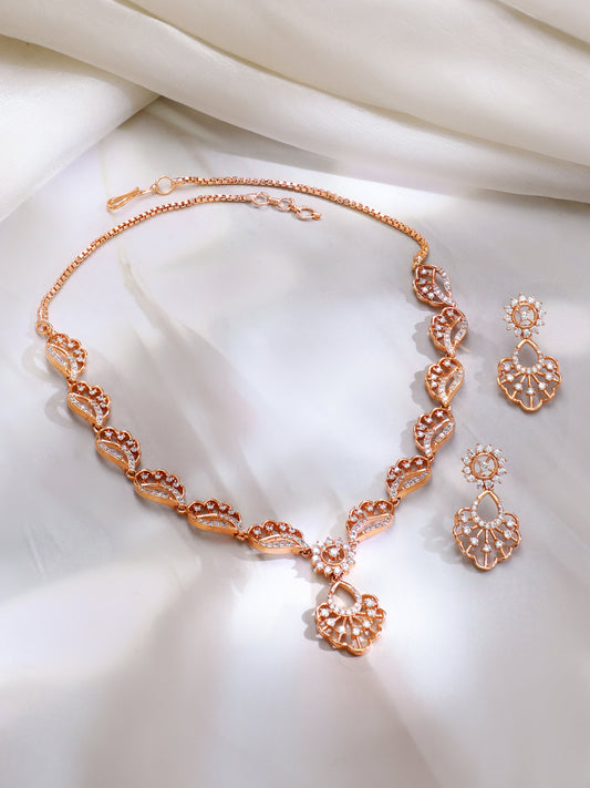【Rubans】Gold Plated Blush Petal Sparkle Necklace Set|ゴールドメッキ ブラッシュペタル スパークル ネックレスセット