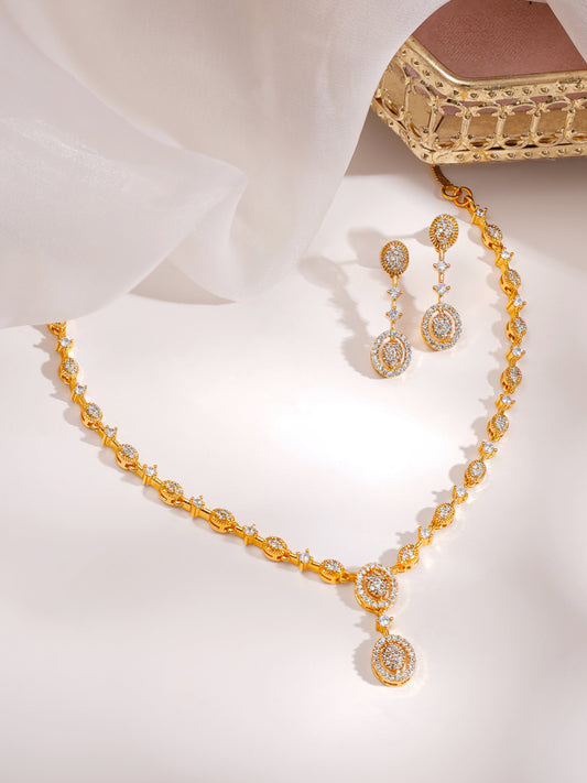 【Rubans】Gold Plated Moonlit Oval Halo Zirconia Necklace Set|ゴールドメッキ ムーンリット オーバル ヘイロー ジルコニア ネックレスセット