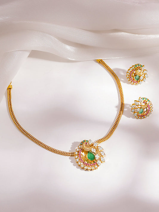 Peacock Emerald Festive Glow Necklace Length - 12 cm