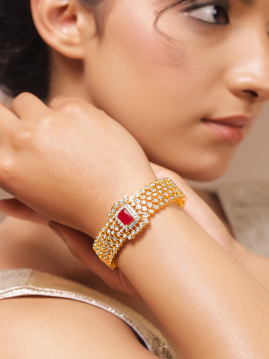Rubans Women Brass Cubic Zirconia Handcrafted Gold-Plated Bangle-Style Bracelet フリーサイズ