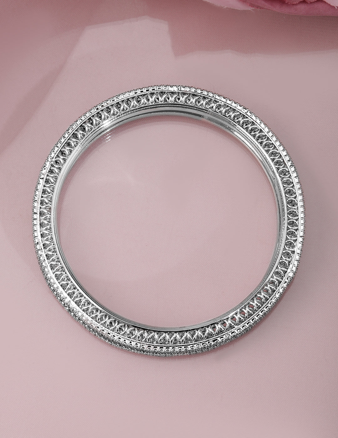 Rubans Set of 4 Rhodium-Plated Cubic Zirconia Studded Bangles 2.8 - Large