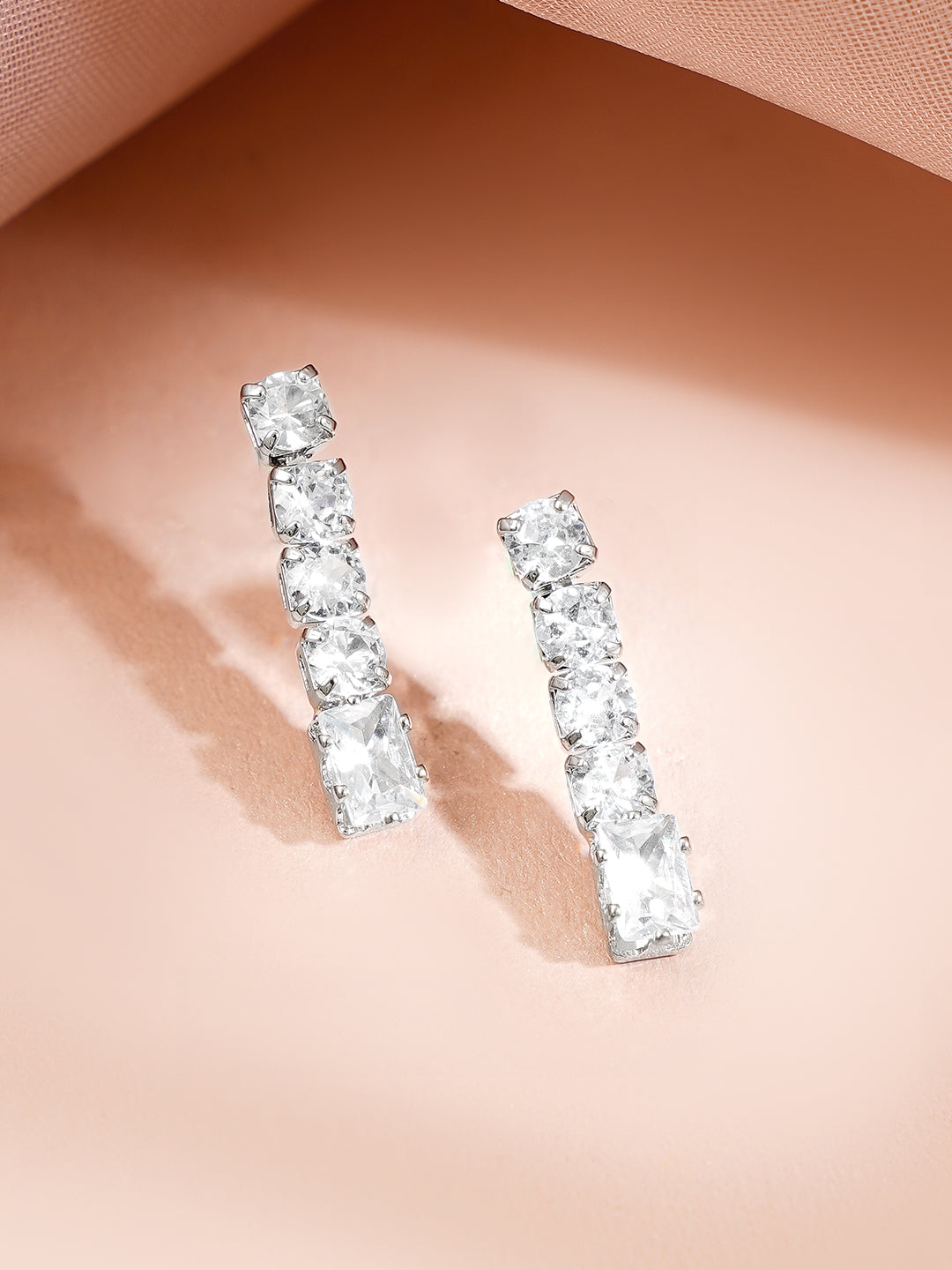 【Rubans】 Rhodium Plated Crystal Baguette Choker Necklace Set|ロジウムメッキ クリスタル バゲット チョーカー ネックレスセット