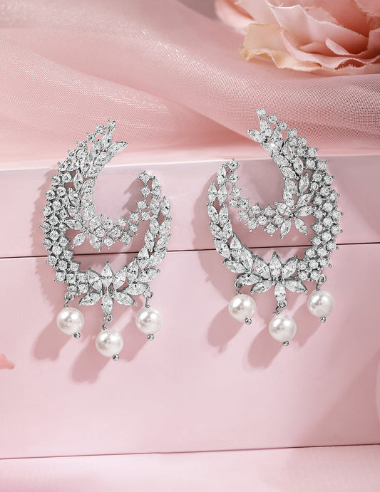 Moonrise CZ Sparkle Pearl Crescent Drops フリーサイズ