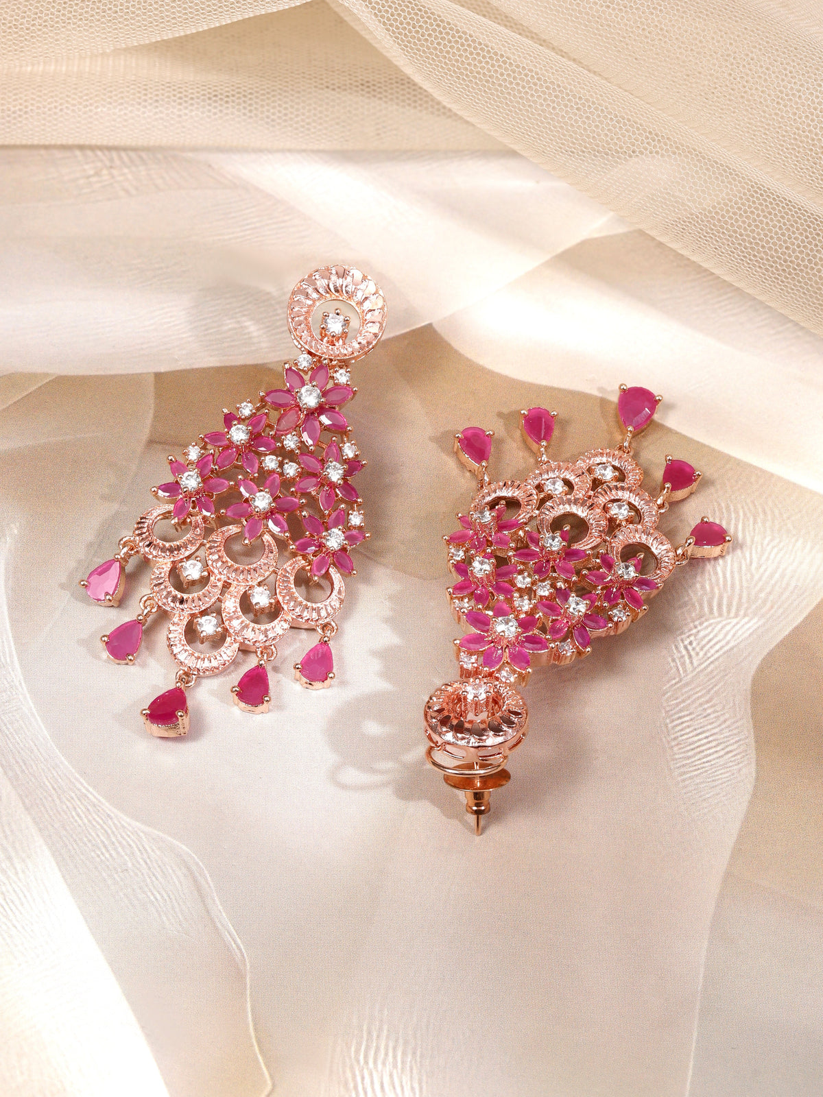 Royal Heritage Pink American Diamond Zirconia Danglers ruby