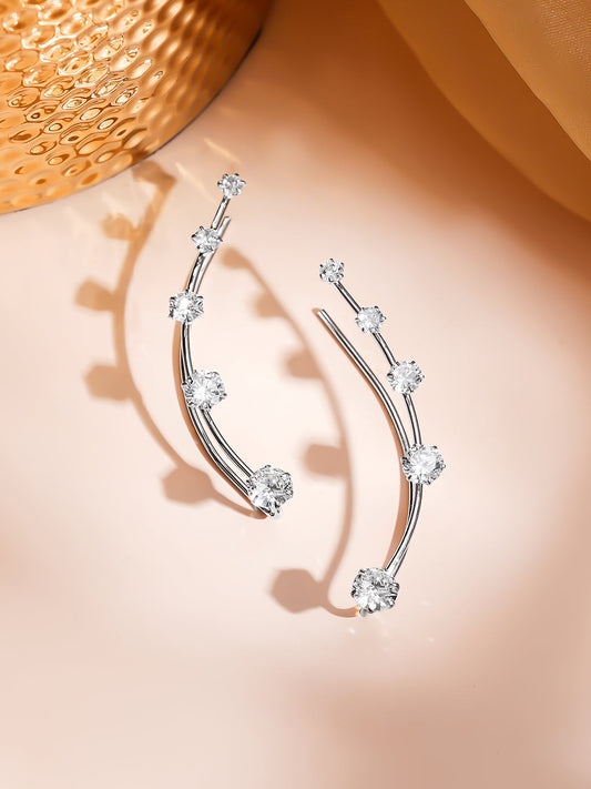 【Rubans】 Rhodium Plated American Diamond Zirconia Ear Cuffs|ロジウムメッキ アメリカンダイヤモンド ジルコニア イヤカフ(長さ 5.5 cm)
