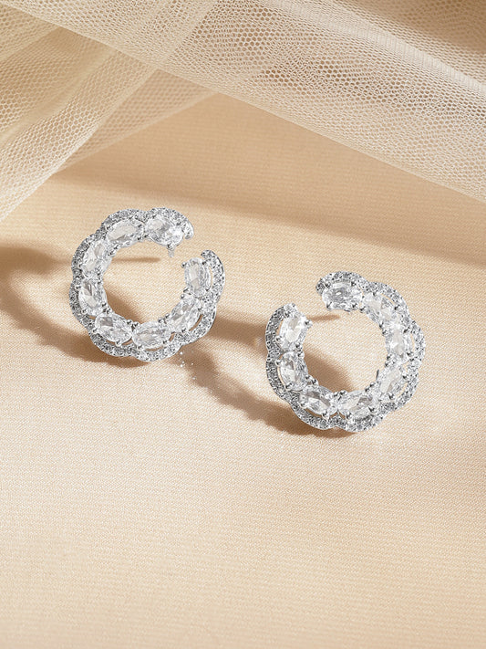 American Diamond Zirconia C-Shaped Stud Earrings フリーサイズ