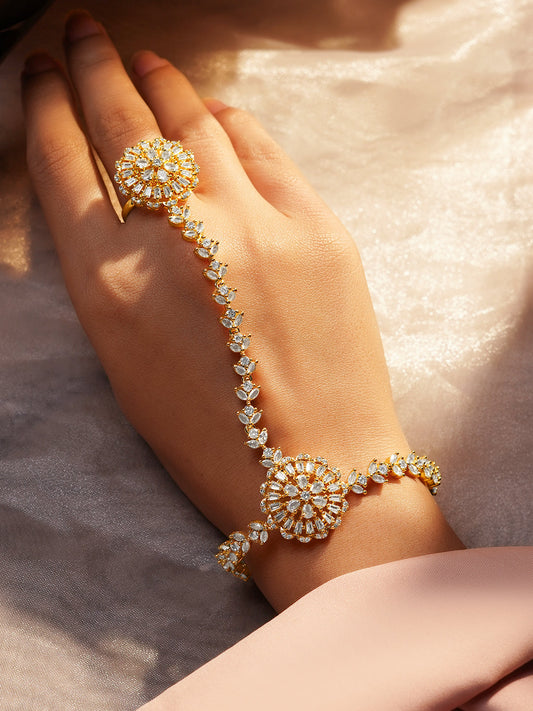 【Rubans】 Celebration Spark 18K Gold-Plated Hathphool Bracelet with Ring|セレブレーション スパーク 18K ゴールドメッキ ハスプール(リング付きブレスレット)