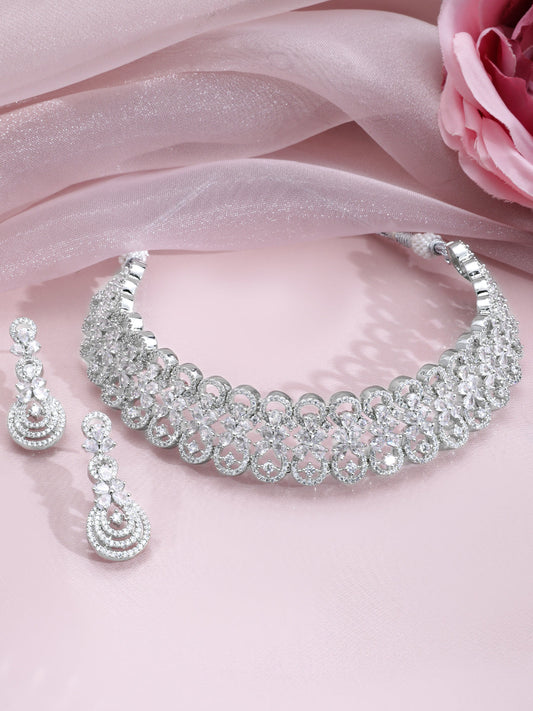 American Diamond Zirconia Choker Set Silver