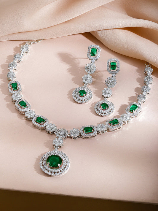 Green Crystal Statement Necklace Set フリーサイズ
