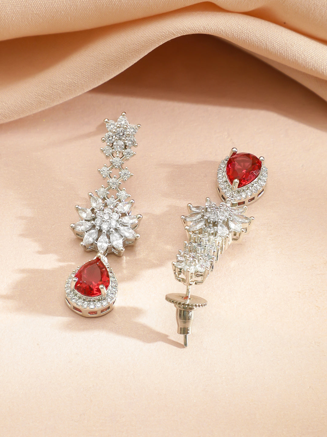 Red Teardrop American Diamond Zirconia Necklace Set フリーサイズ