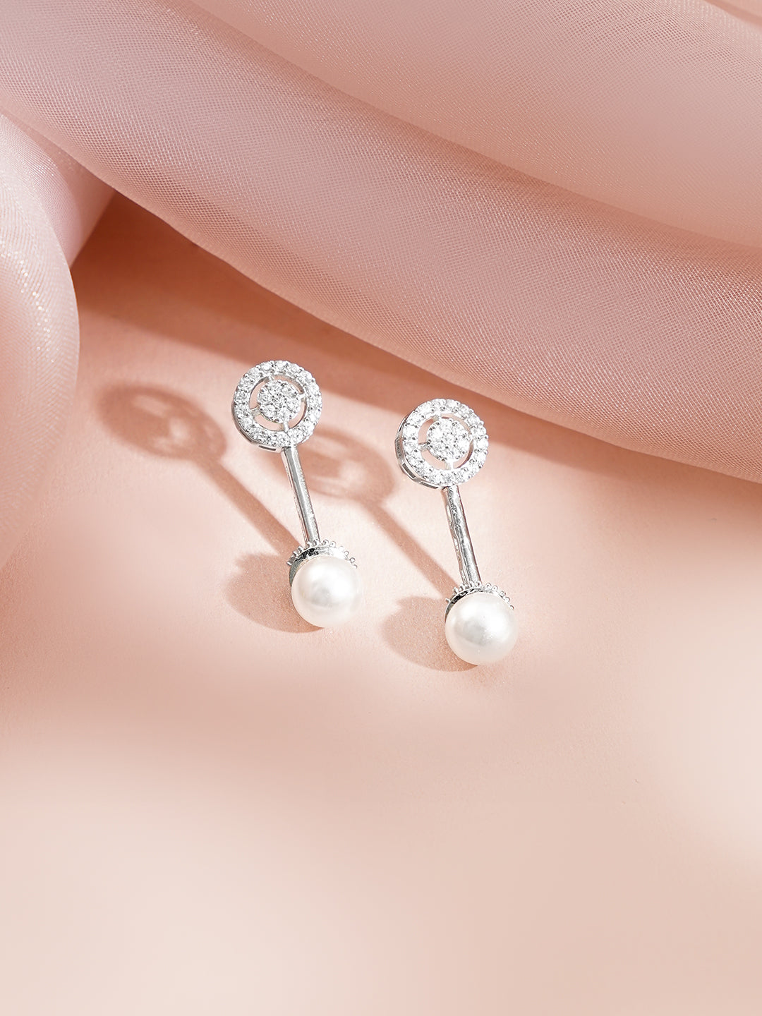 【Rubans】 Rhodium Plated American Diamond Pearl Drop Necklace Set|ロジウムメッキ アメリカンダイヤモンド パールドロップ ネックレスセット