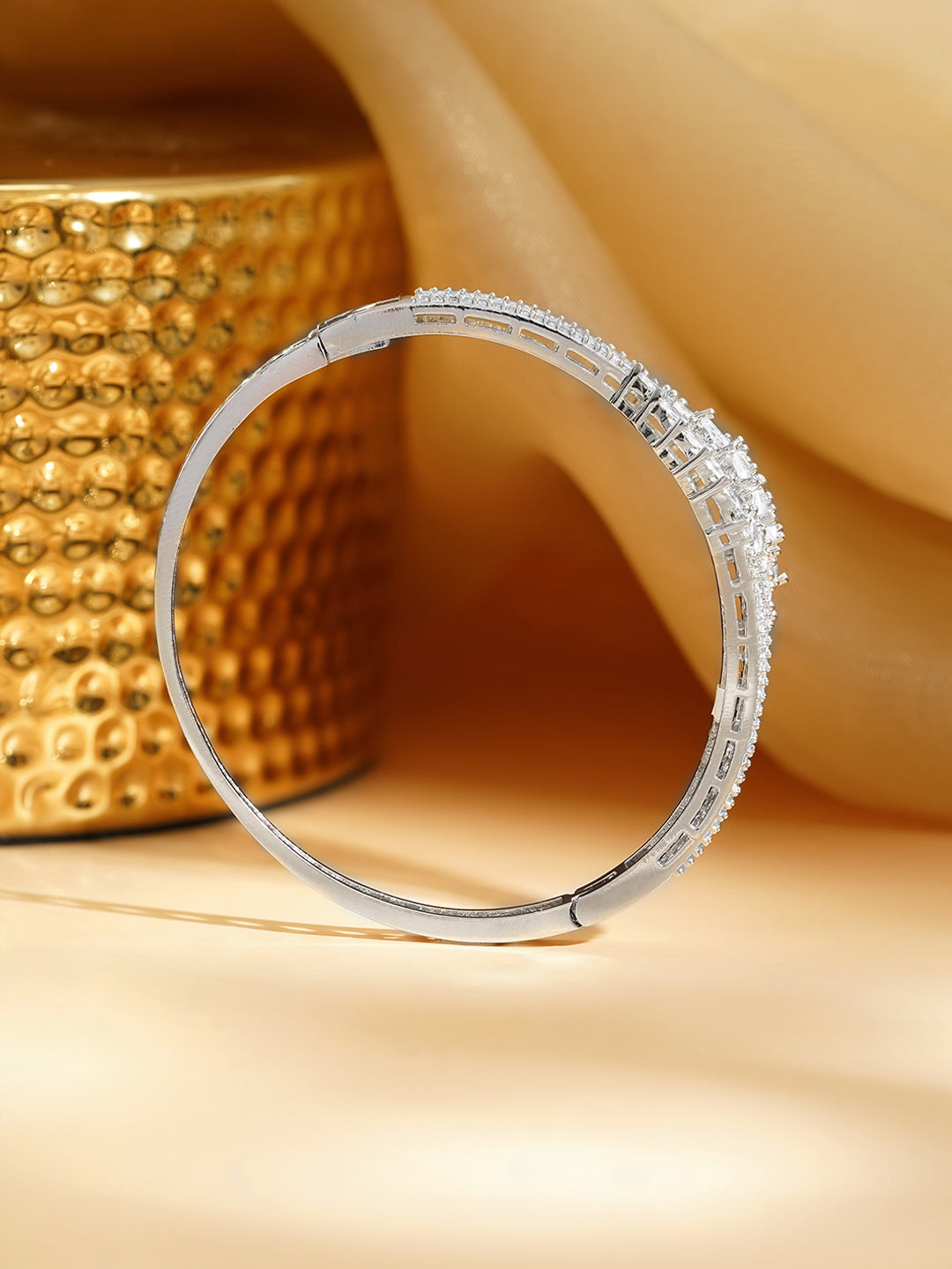 【Rubans】 Rhodium Plated American Diamond Zirconia Leaf Motif Bracelet|ロジウムメッキ アメリカンダイヤモンド ジルコニア リーフモチーフ ブレスレット
