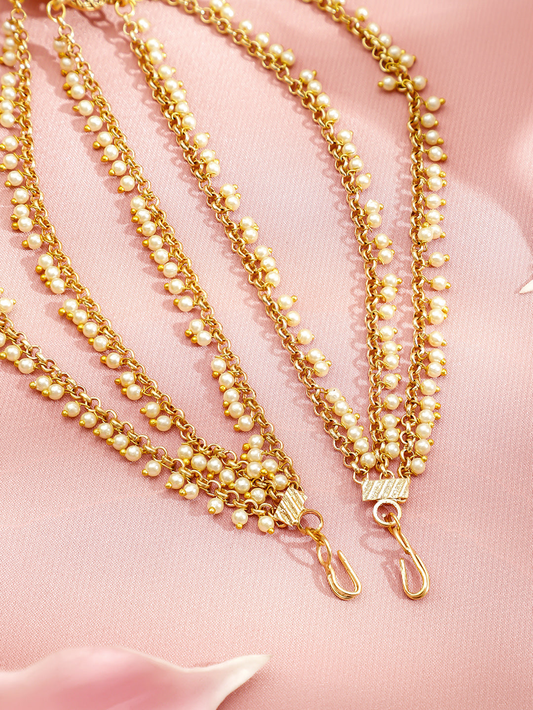 Pearl Embellished Laxmi Motif Gold Mathapatti フリーサイズ