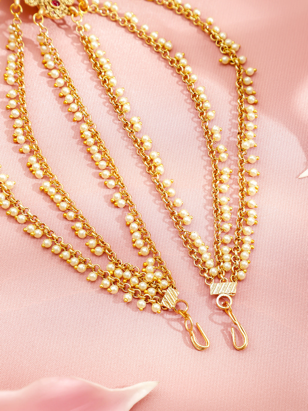 Pearl Embellished Laxmi Motif Mathapatti フリーサイズ