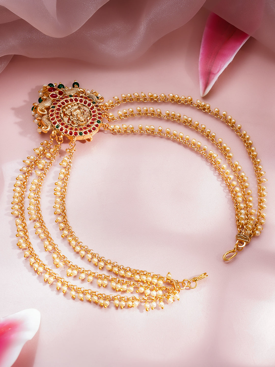 Bridal Pearl Drop Layers Temple Hair Accessory フリーサイズ