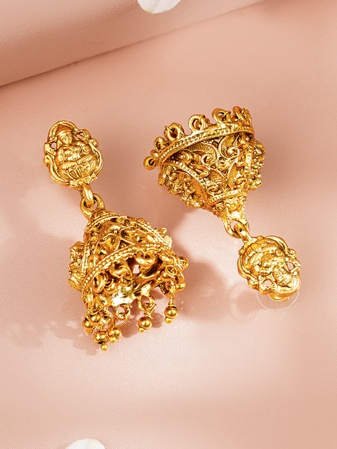【Rubans】 Gold Plated Ghungroo Drop Temple Jhumkas|ゴールドメッキ グングルー ドロップ テンプル ジュムカ