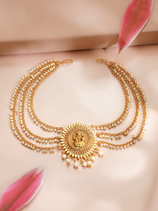 【Rubans】Gold plated Lakshmi Sunburst Pearl Layered Hair Chain|ゴールドメッキ ラクシュミ サンバースト パール レイヤード ヘアチェーン