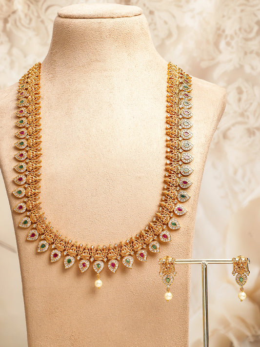 Green & Red Laxmi Motif Long Necklace Set フリーサイズ