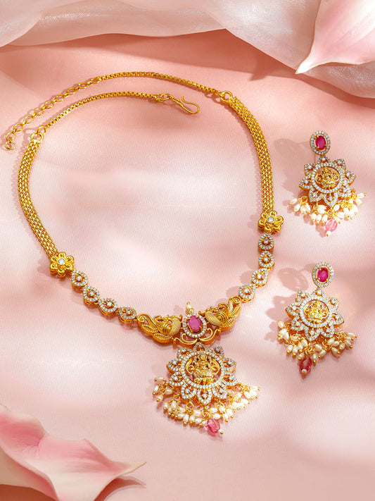 Temple Aura Lakshmi Pink Necklace Set フリーサイズ
