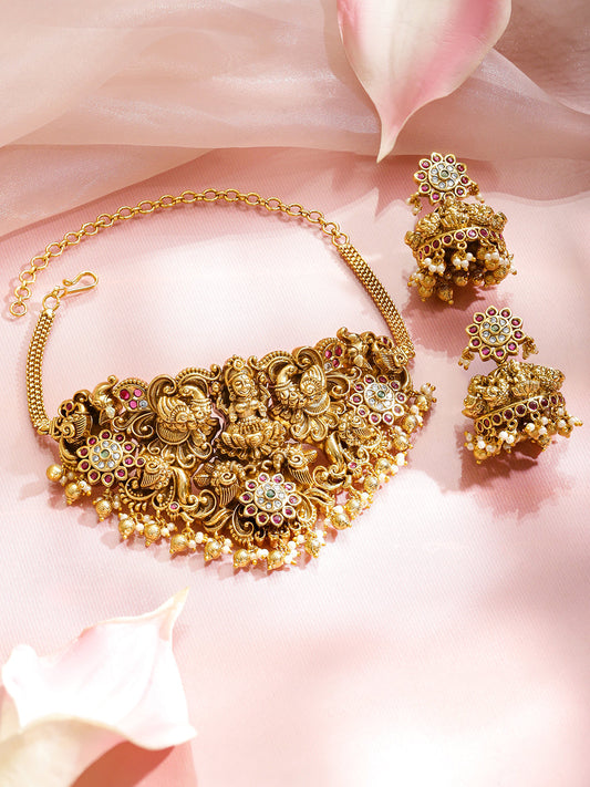 Sacred Glow Lakshmi Temple Necklace Set フリーサイズ