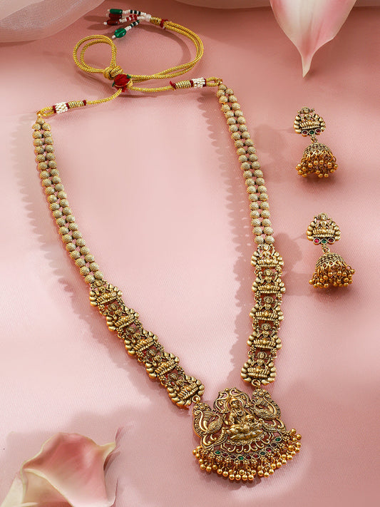 Laxmi Motif Long Necklace Set フリーサイズ