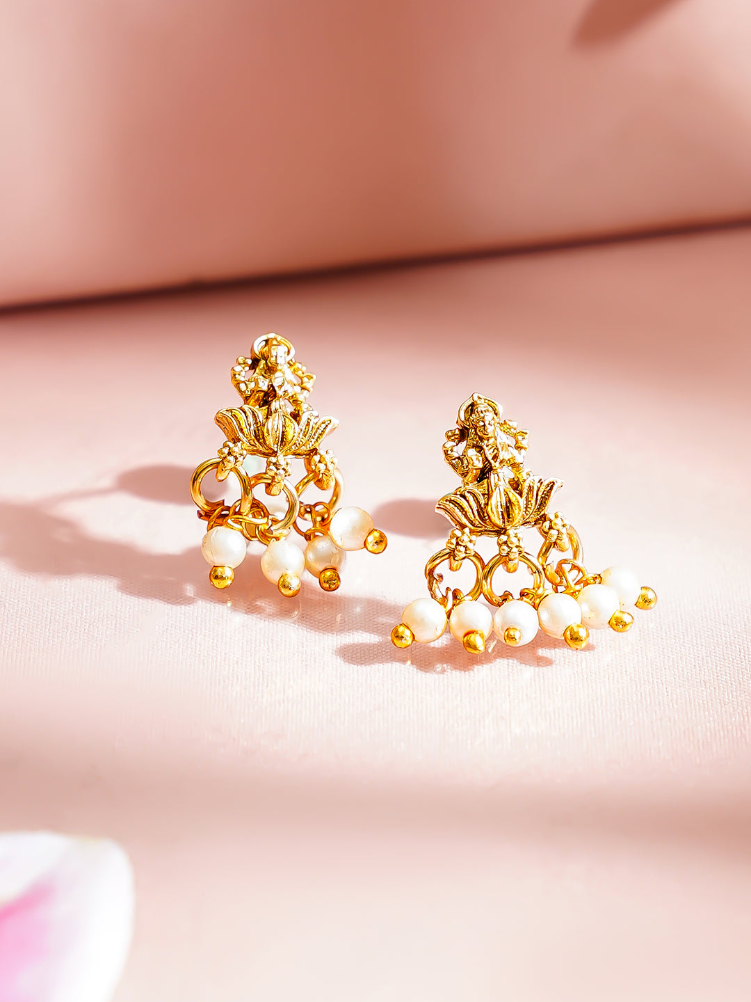 【Rubans】 Gold Plated Pearl Drop Pink & Green Temple Necklace Set|ゴールドメッキ パールドロップ ピンク&グリーン テンプル ネックレスセット