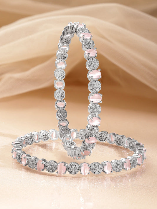 American Diamond Pastel Pink Statement Bangles 2.6 - Medium