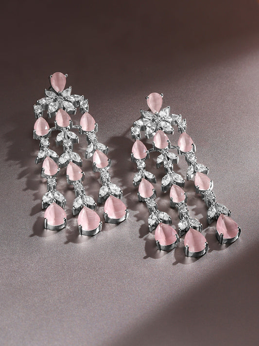 Dreamy Pink Crystal American Diamond Zirconia Danglers フリーサイズ
