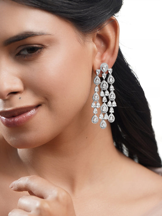 Crystal Cascade Silver Chandelier Earrings フリーサイズ