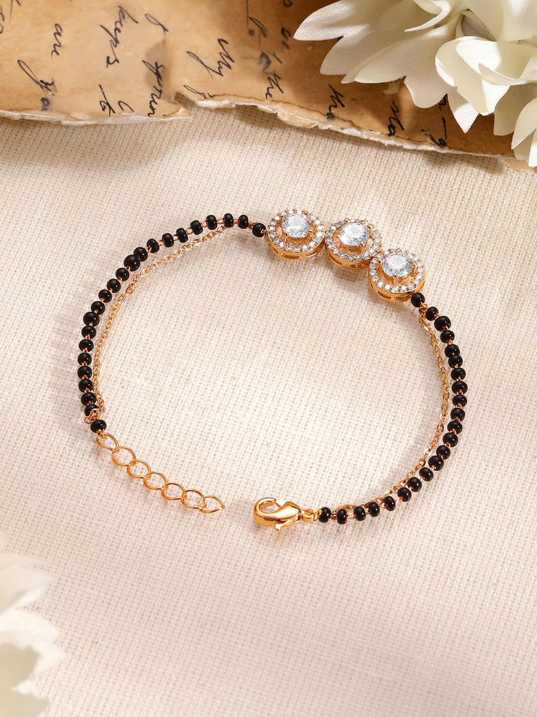 【Rubans】Gold Plated American Diamond Zirconia Circular Motif Mangalsutra Bracelet|ゴールドメッキ アメリカンダイヤモンド ジルコニア サークルモチーフ マンガルスートラ ブレスレット