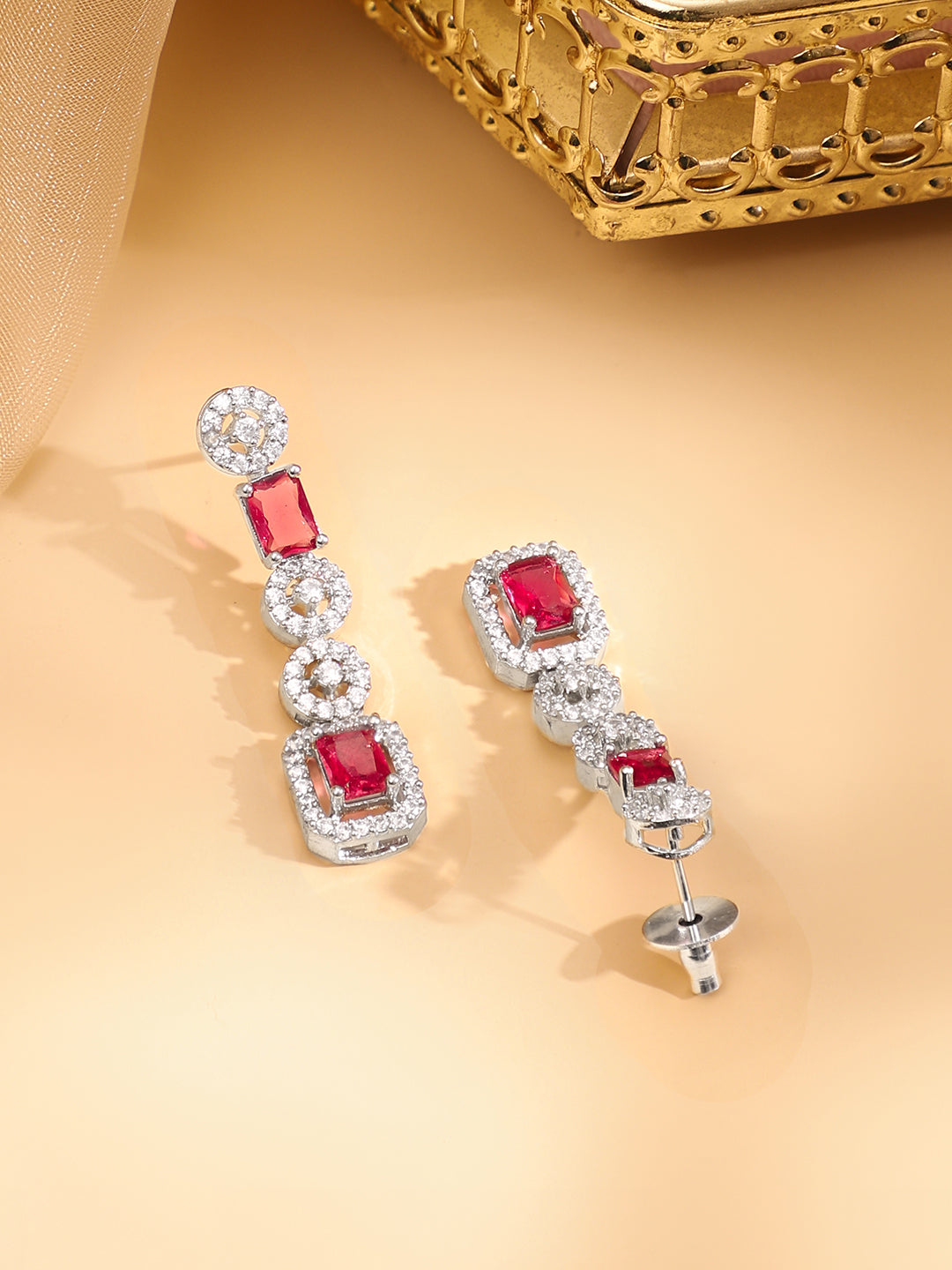 Studded American Diamond Zirconia Ruby Necklace Set フリーサイズ