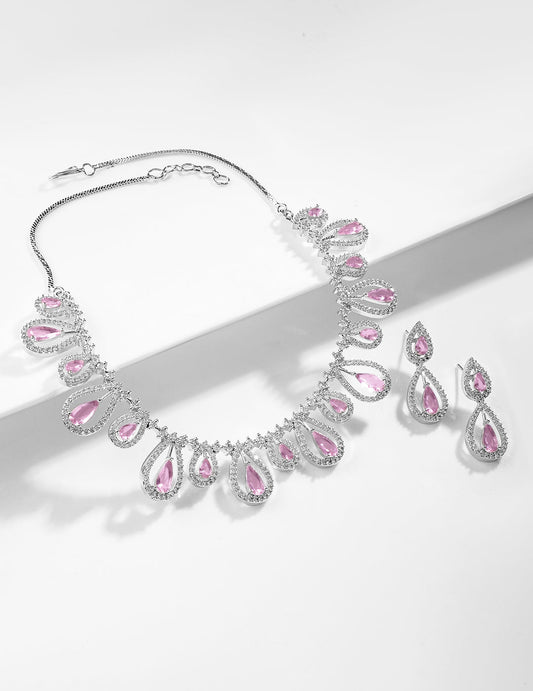 American Diamond Zirconia Purple Drop Necklace Set lavender