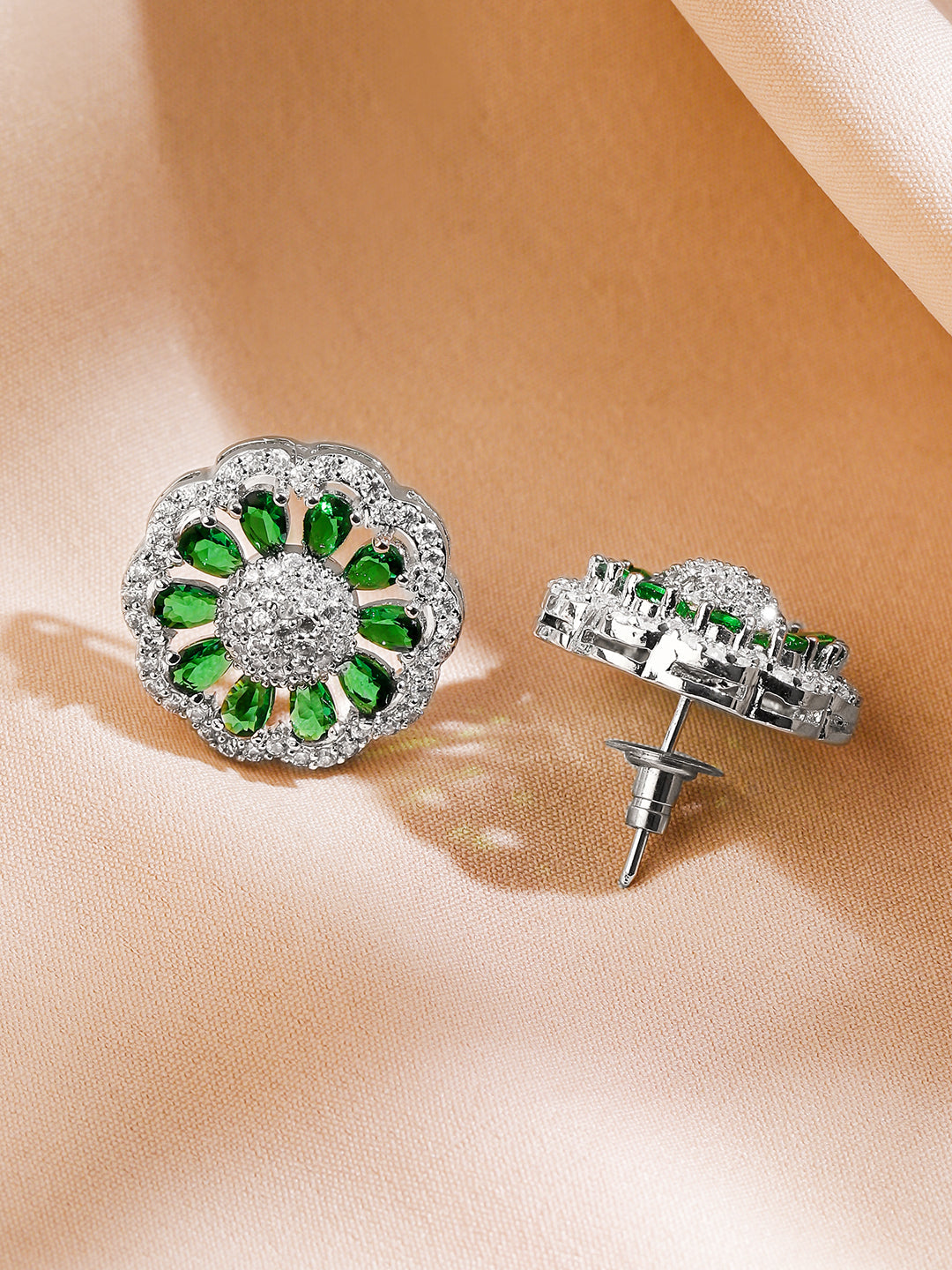 American Diamond Zirconia Floral Green Pendant Set フリーサイズ