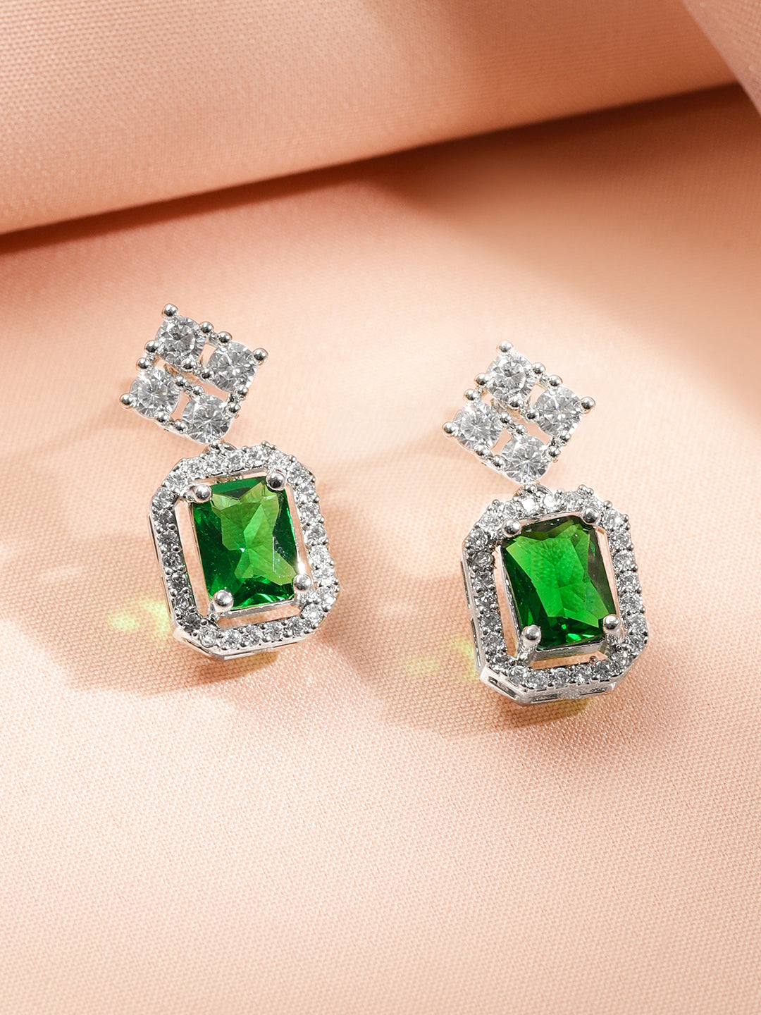 Emerald Studded American Diamond Zirconia Necklace Set フリーサイズ
