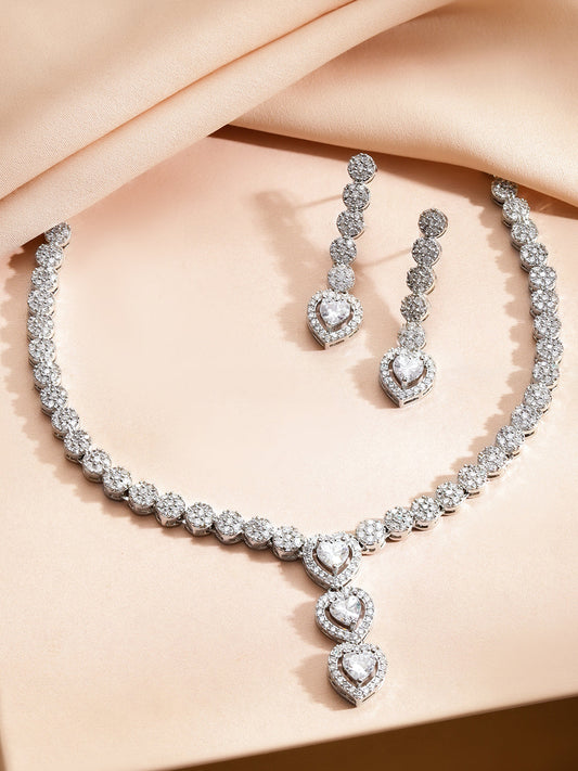 Heartline Shine American Diamond Necklace Set フリーサイズ