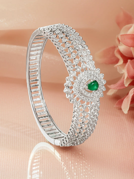 Rubans Women Brass Cubic Zirconia Rhodium-Plated Bangle-Style Bracelet フリーサイズ