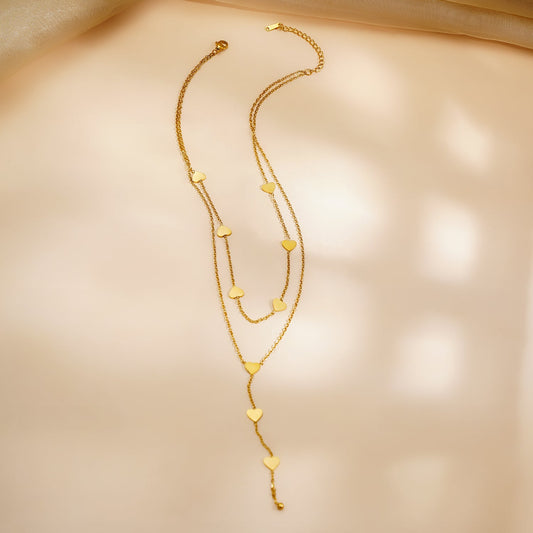 Demi Fine 18K Gold Plated Stainless steel Multi Heart Charm Layered Necklace Length - 26.5 cm